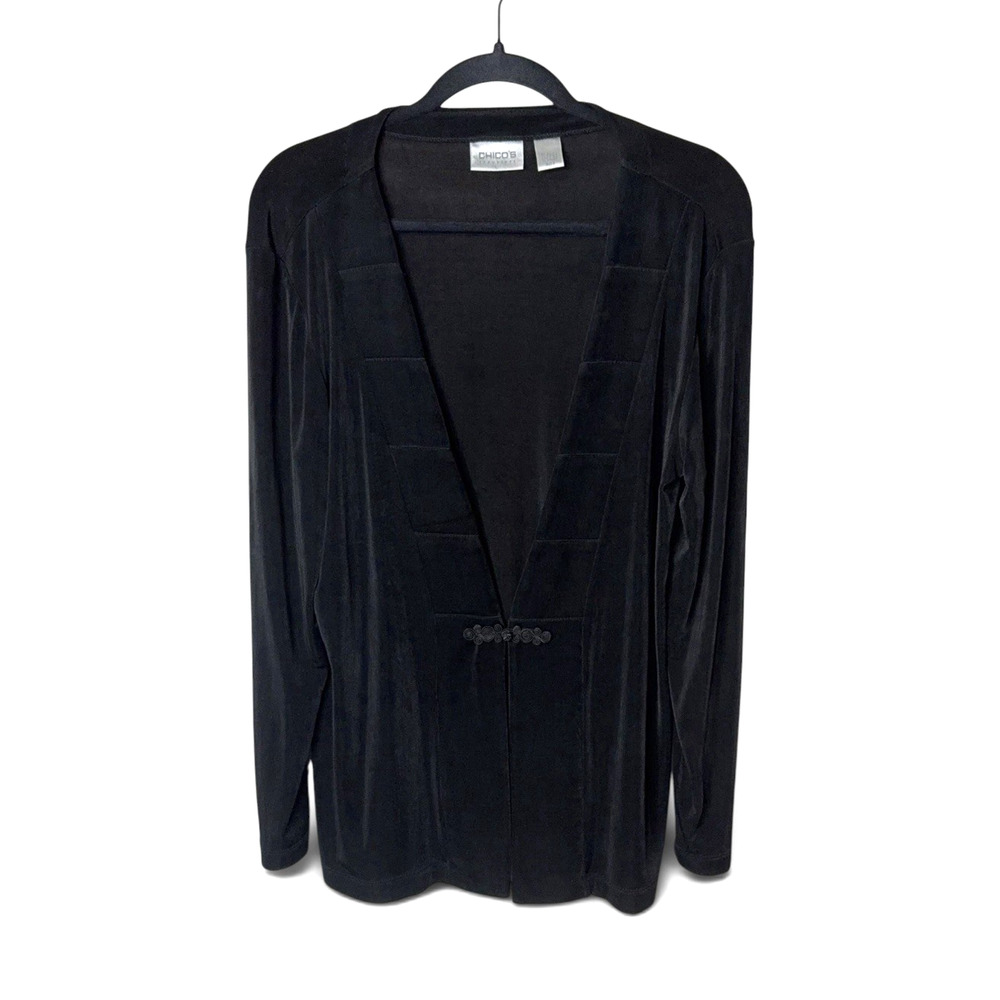 Chico's Travelers Black Open Front Stretch Oriental Cardigan Black Size 2 (12)